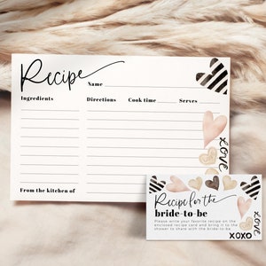 Neutrale hart Valentijn recept kaartsjabloon bruids douche uitnodigingsset, beige en beige bewerkbare Love is in the Air Invite Insert, CH85