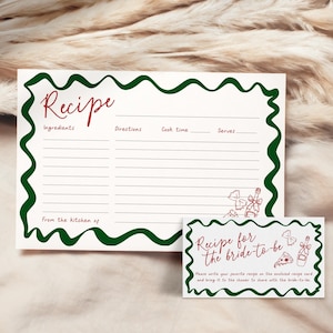 Modèle de carte de recette dessinée à la main sur le thème italien pour la mariée, douche nuptiale pizza bordure ondulée, bachelorette fantaisiste de ruban Amore, BS103