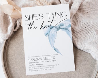 Something Blue Bow Bridal Shower Invite, Editable Tying The Knot Invitation PRINTABLE, Coquette Dusty Wedding Engagement Template, BS59