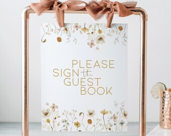 Yellow Baby in Bloom Sign the Guestbook Sign, Butterfly Wildflower Digital Download Girl, Floral Baby Shower Guest Book Sign Decoration BB18