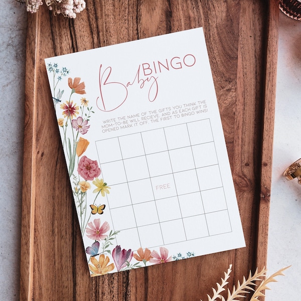 Baby in Bloom Baby Shower Games Baby Bingo, Wildflower Shower Game, Purple Butterfly Baby Shower Bingo Flower Meadow Printable Girls BB12