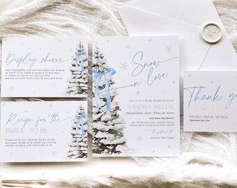 Something Blue Bow Christmas Bridal Shower Invitation, Tie the Knot Winter BUNDLE, Wedding Invite Template Recipe Card, Unwrapped Gift, CH77