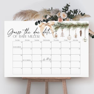Errate das Fälligkeitsdatum Poster Kalender Spiel Beige Schleife Weihnachtsverzierungen, Band-Babypartyschild, Kokett-Geburtstagsvorhersage-Banner, CH72