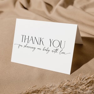 Minimalistische Dankeskarten-Babyparty-DOWNLOAD, moderne Schrift-Dank-Notiz-Hochzeit, elegante minimale bearbeitbare ty-Vorlage Brautparty, BB35