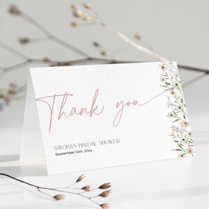 Carte de remerciement amour en fleurs pour la douche nuptiale, fleurs sauvages roses blush Remerciements, modèle Ty modifiable floral moderne, fête de poule, BS13