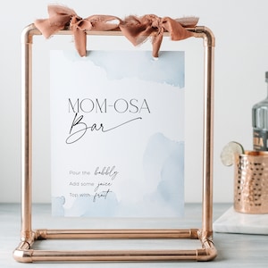 Mom-osa Bar Sign Cloud Nine Baby Shower, Dusty Blue Watercolor Clouds 9 PRINTABLE, Mom-to-Be Drinks Party Poster, Gender Neutral Decor, BB37