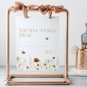 Honey Bee Themed Mom-osa Bar Sign PRINTABLE, Gender Neutral Signature Drink Signage Wild Flower Shower Bumble Bee, Floral Summer Meadow BB30