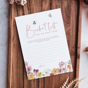 Baby in Bloom Baby Shower Games Bucket List for the First Year, Wildflower Shower Game Butterfly Flower Meadow Printable Template Girls BB12