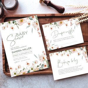 Baby in Bloom Baby Shower Invitation Bundle, Sage Green Baby Shower Invite Digital, Wildflower Spring Bloom Diaper Raffle, Book Request BB15