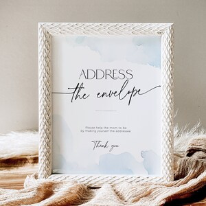Address the Envelope Sign Cloud Nine Baby Shower, Dusty Blue Watercolor Clouds 9 TEMPLATE Mom-to-Be Party Poster, Gender Neutral Decor, BB37