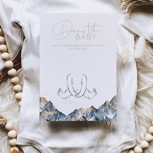 Jeux de shower de bébé dessiner la carte de jeu de bébé, jeu de shower de bébé drôle sur le thème montagne à imprimer, aventure personnalisée commence camping jeux garçon, BB21