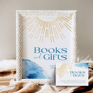 Livres pour bébé signe et jeu de cartes Here Comes the Son, livre Sonshine demande d'insertion d'invitation, signalétique imprimable Ray of Sunshine Boy Shower, BB29