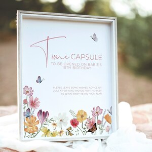 Time Capsule Zeichen Baby Shower Spiel INSTANT DOWNLOAD Baby in Bloom DRUCKBARE Aktivitätswünsche für Neugeborene Mädchen Party Dekoration Vorlage BB12