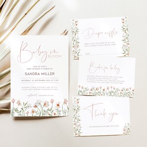 Spring Baby Shower Invitation Bundle, April Showers bring May Flowers Invite Digital, Baby in Bloom Diaper Raffle, Books for Baby, BB13