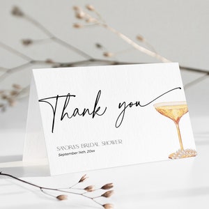 Perlen und Prosecco Dankeskarte Brautdusche, Brunch sprudelnde Dankeskarte druckbare, bearbeitbare Champagnerglasvorlage Babyparty, BS61