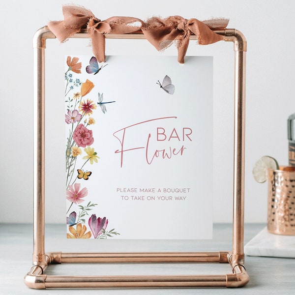 Baby in Bloom Flower Bar Sign Digital Download, Wildflower Baby Shower Bouquet Bar Favors, Floral Butterfly Summer Template Girls, BB12