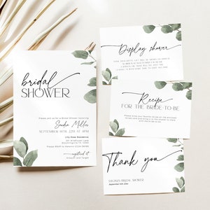 Bridal Shower Invitation Bundle with green eucalyptus laves