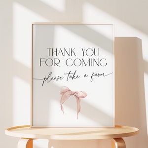Danke für kommende Zeichen Sie bindet die Verbindung Brautparty-Karte, Blush rosa Bogen-Signage, Bach-Party-Favoren-Hochzeits-Tischplakat BS58