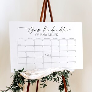 Juego de calendario con póster para adivinar la fecha de parto, letrero minimalista para baby shower, pancarta de predicción de cumpleaños con escritura moderna, decoración para fiesta de futura mamá, BB35
