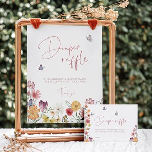 Baby in Bloom Diaper Raffle Sign Printable, Floral Summer Butterfly Diaper Raffle Table Sign, Baby Shower Games Diaper Butterfly, BB12