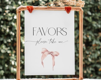 Take a Favor She's tying the knot Bridal Shower Card, Blush Pink Bow Signage, Bachelorette Party Banner, Favours Wedding Table Poster, BS58