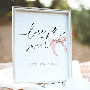 Signe Love is Sweet, carte de douche nuptiale, noeud rose fard à joues, signalisation pour buffet Take a Treat, enseigne de table de nourriture de fête Bach, BS58