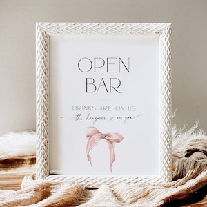 Cartello Open Bar Lei si sta sposando Biglietto per addio al nubilato, Fiocco rosa cipria Le bevande sono su di noi Segnaletica, Cartello da tavolo per postumi di una sbornia addio al nubilato, BS58