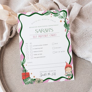 Tarjeta de notas de elfo para niña (IMPRESIONANTE), Carta de advertencia de elfo rosa para descargar digitalmente, Actividad infantil editable navideña, Plantilla de lista de Papá Noel, CH51