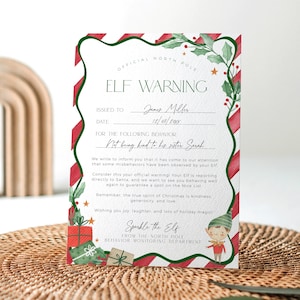 Carta de advertencia para elfo (IMPRESIONABLE), Boletín de calificaciones para elfo rojo, Descarga digital, Actividad infantil editable para Navidad, Plantilla de lista de Papá Noel, CH49