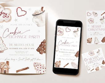 Christmas Cookie Swap Invitation Bundle, Holiday Santa Exchange Party Invite, Gingerbread Decorating Save Date, Jingle Mingle Baking, CH74