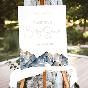 Rustic Mountain Themed Welcome Sign INSTANT DOWNLOAD, Adventure Awaits Baby Shower Sign TEMPLATE, Woodland Baby Welcome Backdrop Boys, BB21