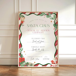 Certificado de adoção de elfo PARA IMPRIMIR, Carta de adoção vermelha para download digital de menino elfo, modelo de atividade infantil editável de Natal, CH49