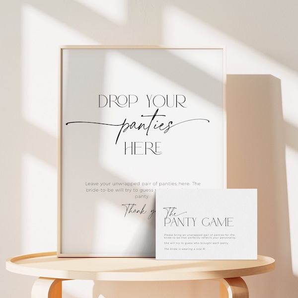 Panty Game For Bridal Shower Card Minimal Template, Modern Bachelorette Panty Sign, Simple Printable Lingerie Invite Insert Hen Party, BS35