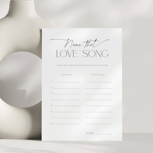 Nomeie esse jogo de música de amor para impressão para chá de panela, modelo minimalista para festa de despedida de solteira, DIY moderno para despedida de solteira, atividade simples para casamento, BS35