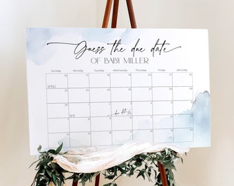 Guess The Due Date Poster Calender Game, On Cloud Nine Baby Shower Sign, Dusty Blue Birthday Prediction Banner Boy Party Decoration, BB37