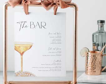Bar Menu Sign Pearls and Prosecco Bridal Shower, Bubbly Champagne Brunch Table Signage, Drinks are on us Cocktail Banner, Hen Printable BS61