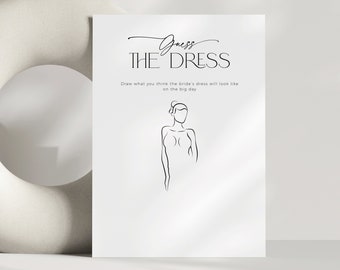 Guess The Dress Games Printable for Bridal Shower, Minimalist Bachelorette Party Template, Modern Hen DIY, Simple Wedding Activity, BS35