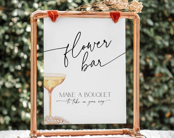 Barre de fleurs signe perles et douche nuptiale de prosecco, bannière de brunch champagne pétillant, faire un bouquet de signalisation de table, enterrement de vie de jeune fille imprimable, BS61