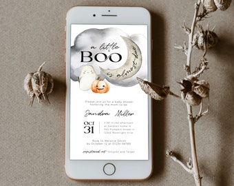 Halloween Baby Shower Digital Invite, Spooky Boo is Almost Due Online Invitation, Baby is Brewing Text Message, Little Pumpkin Ecard, CH31