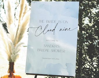Shes On Cloud Nine Bridal Shower Sign Template, Something Blue Welcome Signage PRINTABLE, Dusty Sky Bachelorette Party Banner Download, BS37