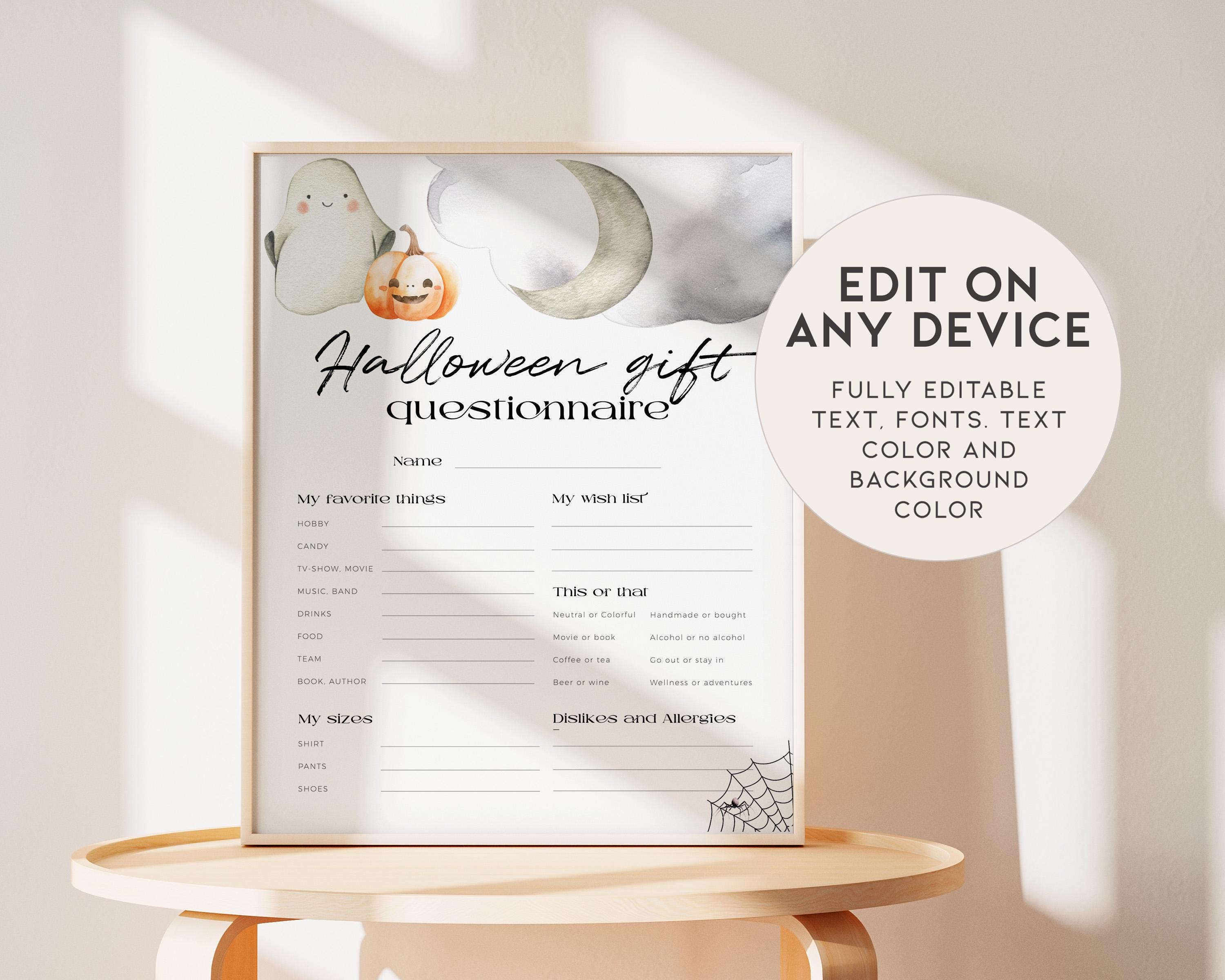 Halloween Boo Buddy Questionnaire Printable, Editable School Gift ...