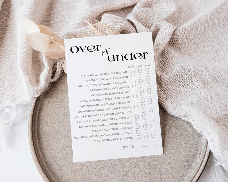 Baby Shower Games Over or Under PRINTABLE, Baby Trivia Guessing ...