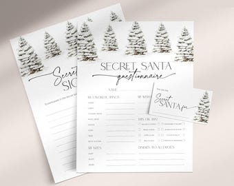Secret Santa Sign Up Sheet Template Form, Secret Sister Gift Exchange List Coworkers, Name Cards Christmas Swap Questionnaire Work, CH52