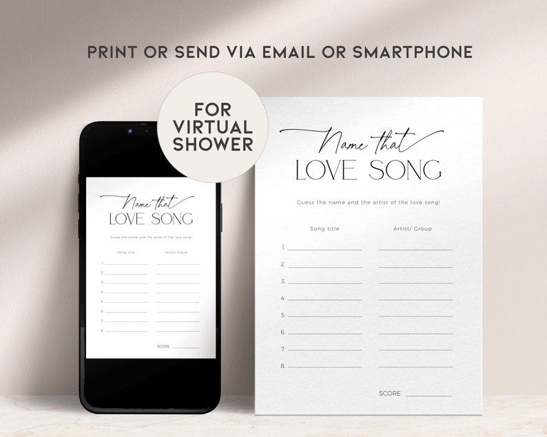 Name That Love Song Game Printable for Bridal Shower, Minimalist ...