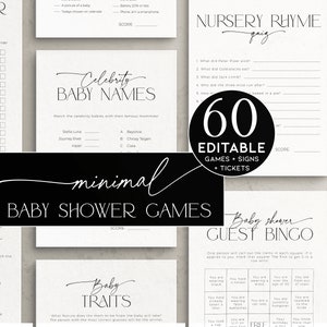 Minimalistic Baby Shower Game PRINTABLE, Modern Activity BUNDLE, Simple Who Said It He or She, Neutral Nursery Rhyme Song, About Parent BB35