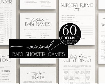 Minimalistic Baby Shower Game PRINTABLE, Modern Activity BUNDLE, Simple Who Said It He or She, Neutral Nursery Rhyme Song, About Parent BB35
