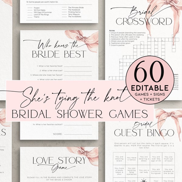 Tying the Knot Bridal Shower Games Pink Bow Bridal Etsy UK