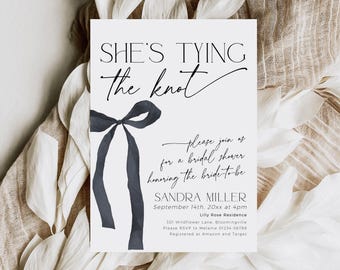 Black Bow Bridal Shower Invite Tying The Knot Invitation PRINTABLE, Coquette Gothic Engagement Invite Template, Editable Baby Download, BS99