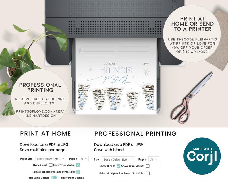 Puede incluir: Dise&ntilde;o de tarjeta de Navidad imprimible con una escena invernal azul y blanca con el texto "Din Nois for Her". El dise&ntilde;o incluye un bosque nevado con &aacute;rboles y copos de nieve. La tarjeta est&aacute; disponible para impresi&oacute;n profesional o impresi&oacute;n en casa.