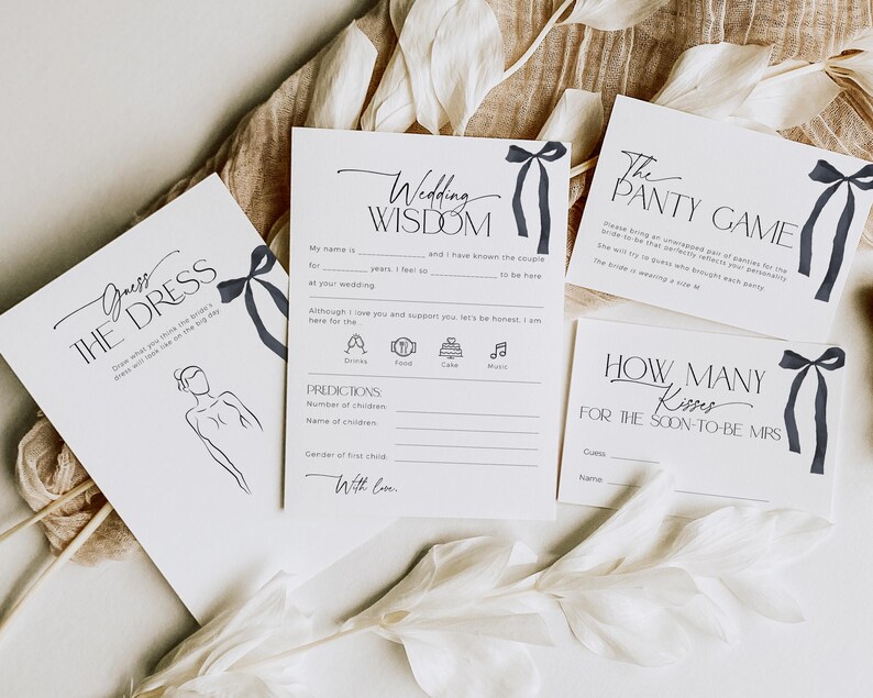 Black Bow She is tying the knot Bridal Shower Games BUNDLE, Gothic Bachelorette Party, Printable Wedding Activity, Coquette Dark Bride, BS99 image 4